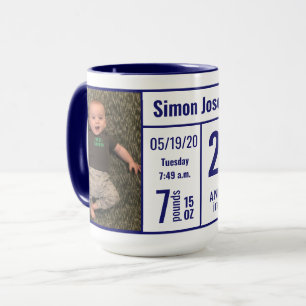 Mitternacht Blue Baby Boy Foto Birth Record Tasse