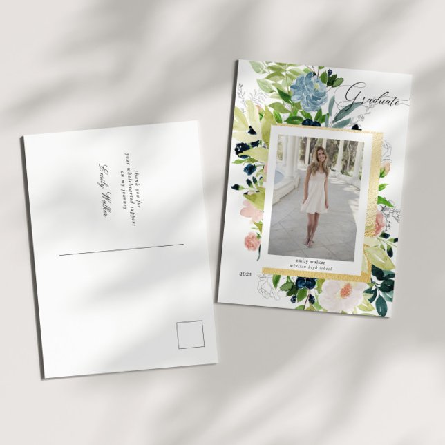 Mitternacht Blue Blush Foto Abschluss Ankündigungspostkarte (Von Creator hochgeladen)