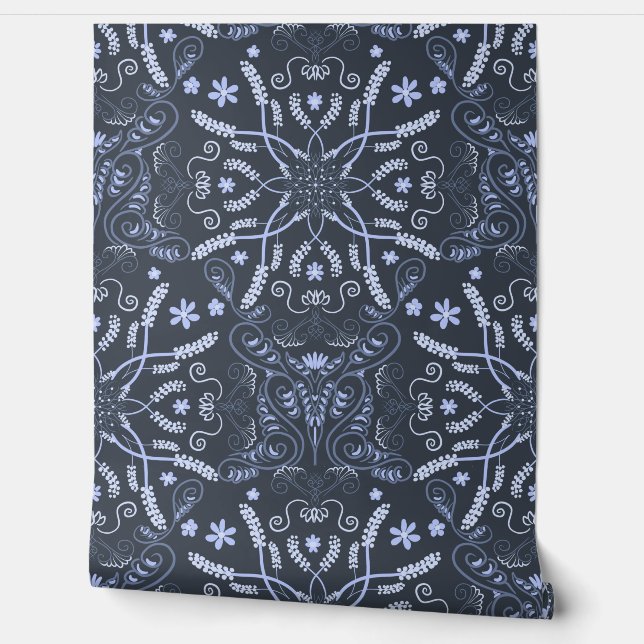 Mitternacht Blue Botanical Mandala Tapete (Abrollen)