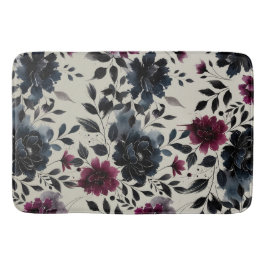 Mitternacht Blue Burgundy Inky Floral Almond Beige Badematte