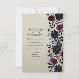 Mitternacht Blue Burgundy Inky Floral Almond UAWG RSVP Karte