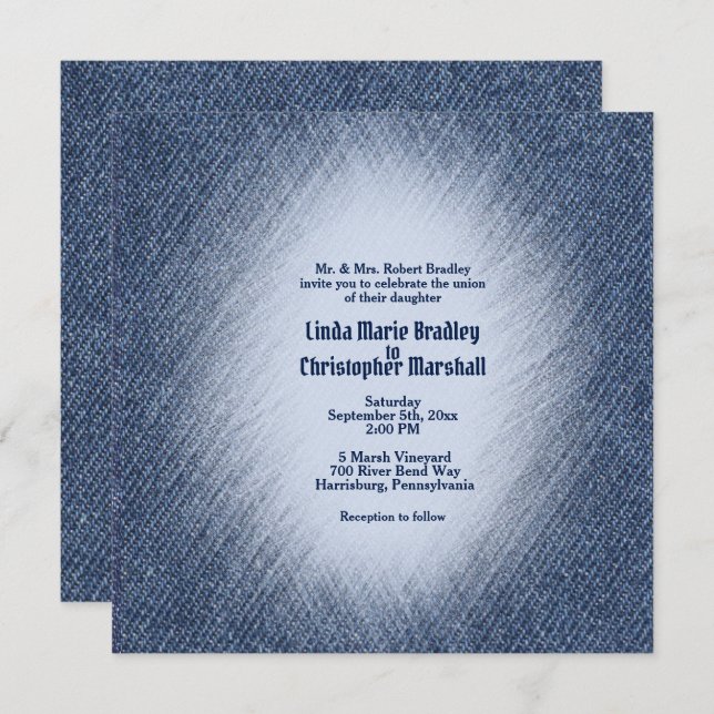 Mitternacht Blue Denim Wedding Einladung (Vorne/Hinten)