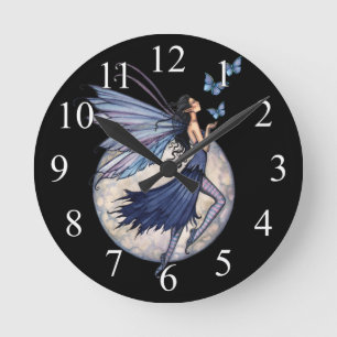 Mitternacht Blue Fantasy Fairy Art Wall Clock Runde Wanduhr