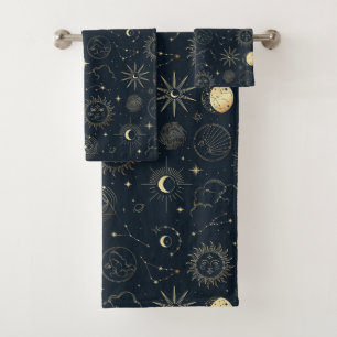 Mitternacht Blue Gold Star Konstellation Muster Badhandtuch Set
