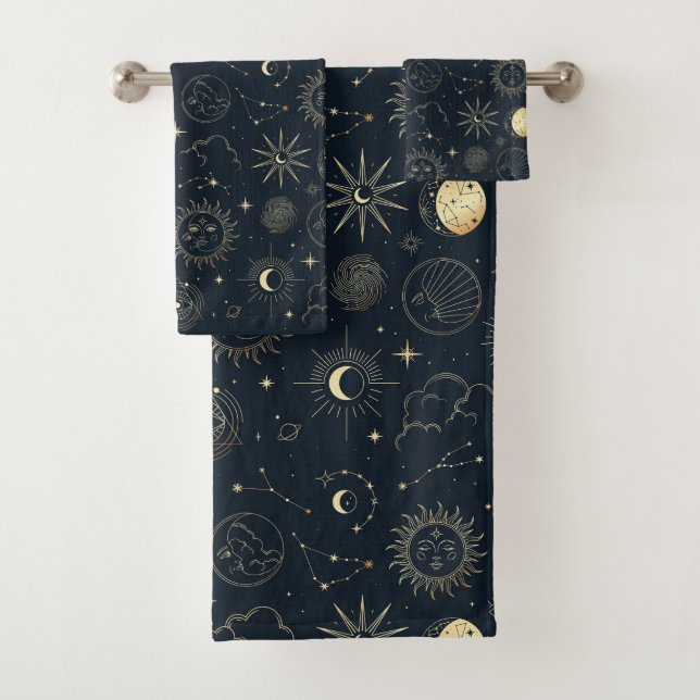 Mitternacht Blue Gold Star Konstellation Muster Badhandtuch Set (Insitu)