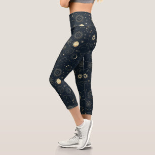 Mitternacht Blue Gold Star Konstellation Muster Capri Leggings