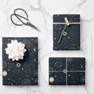 Mitternacht Blue Gold Star Konstellation Muster Geschenkpapier Set