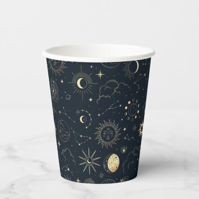 Mitternacht Blue Gold Star Konstellation Muster Pappbecher (Vorderseite)