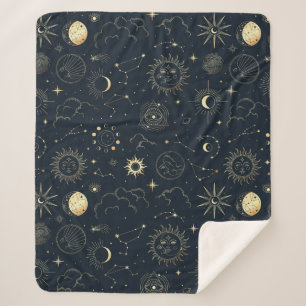 Mitternacht Blue Gold Star Konstellation Muster Sherpadecke