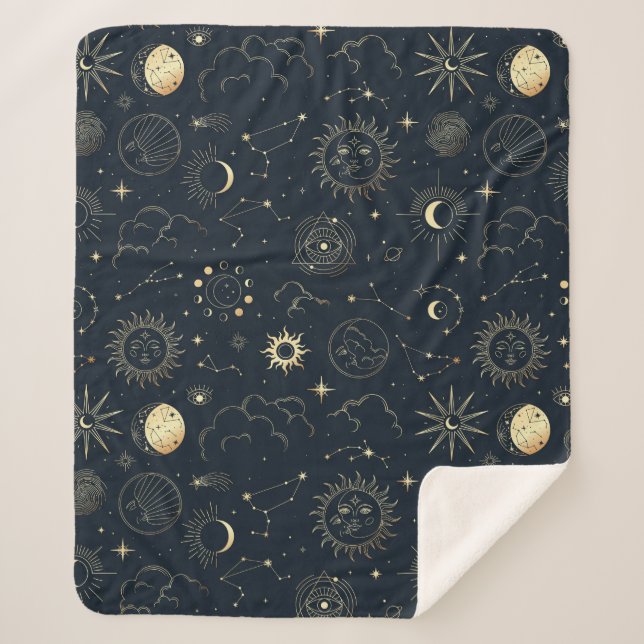 Mitternacht Blue Gold Star Konstellation Muster Sherpadecke (Vorderseite)