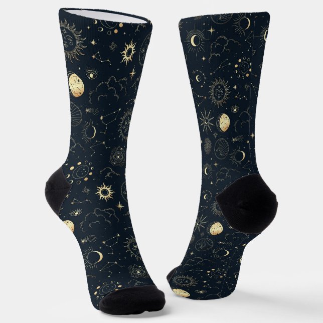Mitternacht Blue Gold Star Konstellation Muster Socken (Gewinkelt)