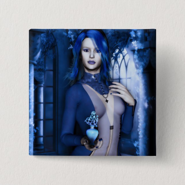 Mitternacht Blue Goth Witze Fantasy Button (Vorderseite)