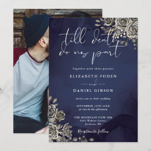 Mitternacht Blue Gothic Rose Blumenhochzeit Foto Einladung