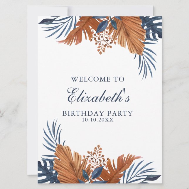 Mitternacht Blue Monstera Begrüßungsschaum Einladung (Vorderseite)