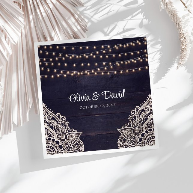 Mitternacht Blue Rustic Elegance Wedding Napkins Serviette (Midnight Blue Rustic Elegance Wedding Napkins on a sunny white table.)