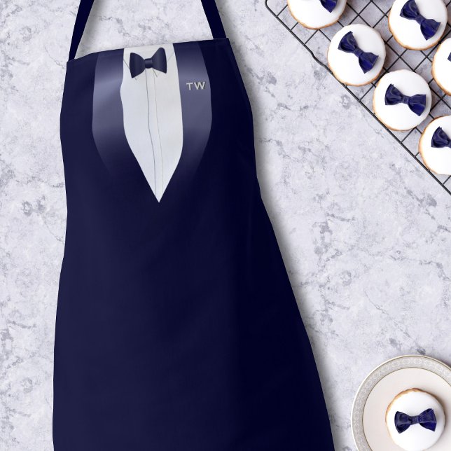 Mitternacht Blue Tuxedo Bib Waiters Kostüme Schürz Schürze (Add your initials to this midnight blue tuxedo apron and cook up delights in the kitchen)