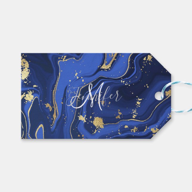 Mitternacht Blue White Agate Marble Abstrakt Geschenkanhänger (Vorderseite (Horizontal))