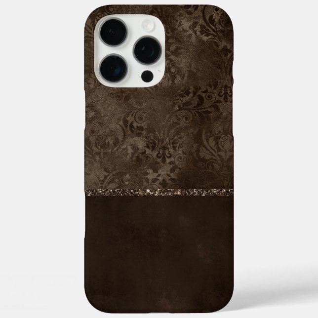 Mitternacht Bronze Romance | Satiny Grunge Damask Case-Mate iPhone Hülle (Rückseite)