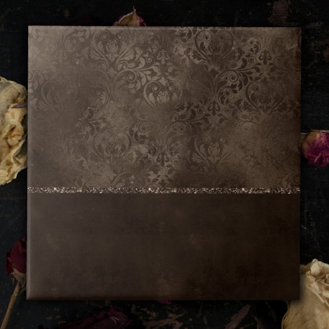 Mitternacht Bronze Romance | Satiny Grunge Damask Fliese (Von Creator hochgeladen)