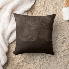 Mitternacht Bronze Romance | Satiny Grunge Damask Kissen