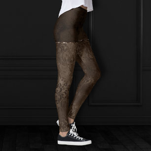 Mitternacht Bronze Romance   Satiny Grunge Damask Leggings