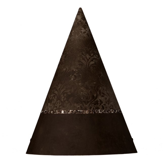 Mitternacht Bronze Romance | Satiny Grunge Damask Partyhütchen (Vorderseite)