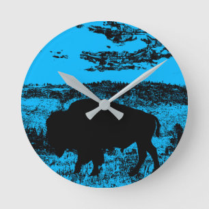 Mitternacht Buffalo - Plains Bison Runde Wanduhr