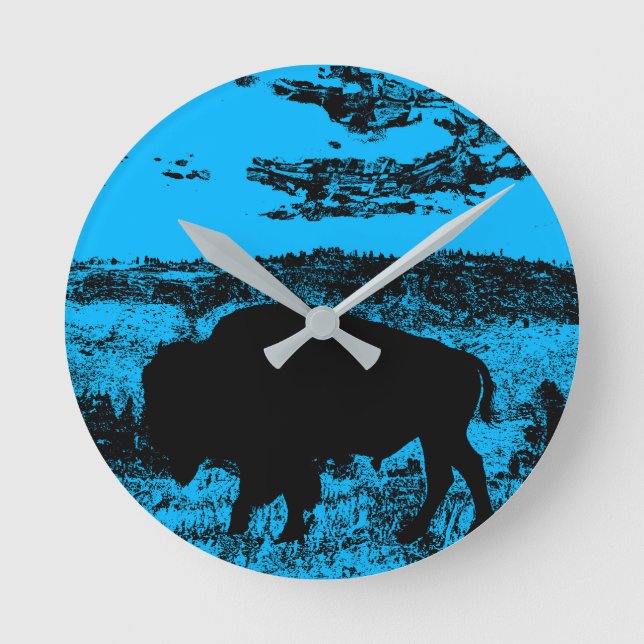 Mitternacht Buffalo - Plains Bison Runde Wanduhr (Vorderseite)