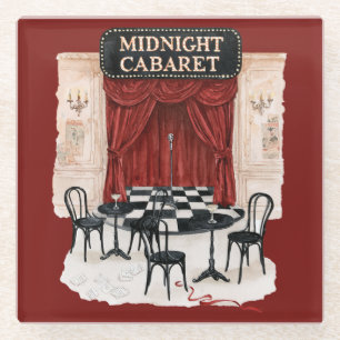 Mitternacht Cabaret Rot Schwarz Weiß Tisch Glasuntersetzer
