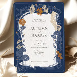 Mitternacht Classic Blue Ivory Floral Elegante Einladung<br><div class="desc">Diese faszinierende Hochzeitseinladung bildet einen kühnen Kontrast zu ihrer tiefen, dunkelblauen Kulisse und lädt die Gäste zu einer Hochzeitsfeier ein, die so unvergesslich wie elegant zu sein verspricht. Elfenbeinblüten und Orangenblüten schlängeln sich über die Grenze und schaffen einen atemberaubenden Blumenrahmen, der das Auge in das Herz der Einladung zeichne. Die...</div>