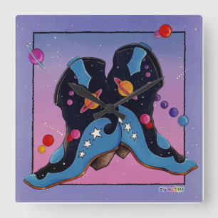 Mitternacht Cowboy Western Boots WALL CLOCK Quadratische Wanduhr