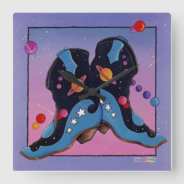 Mitternacht Cowboy Western Boots WALL CLOCK Quadratische Wanduhr (Vorderseite)