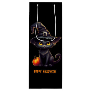 Mitternacht das witzige Schwarze KatzenHalloween Geschenktüte Für Weinflaschen