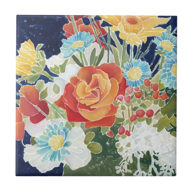 Mitternacht Florals IV Fliese (Vorderseite)