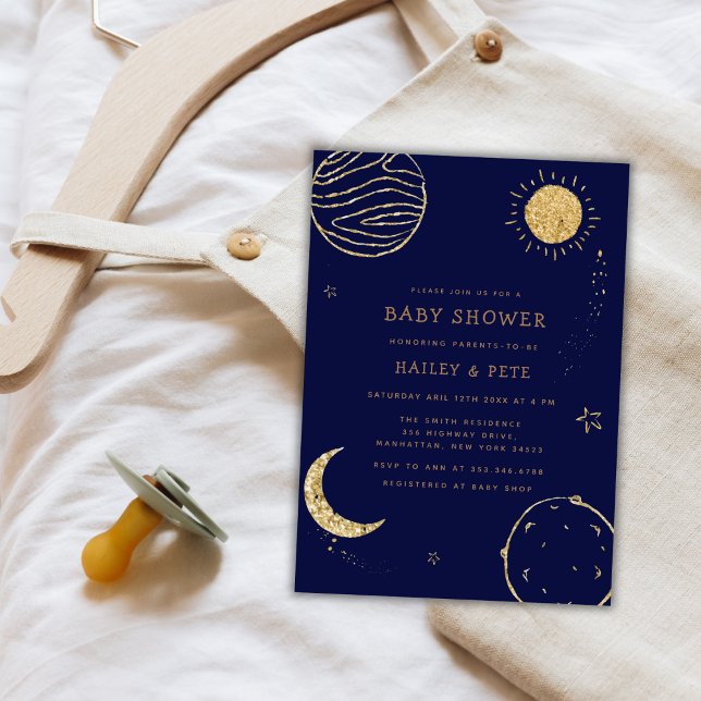 Mitternacht Galaxy Moon Star Babydusche Einladung (Midnight Galaxy Moon Star Boy Baby Shower Invitation)