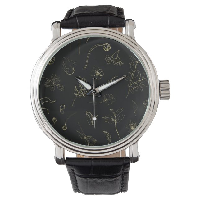 Mitternacht Garten Botanische Linie Art Watch Armbanduhr (Vorderseite)