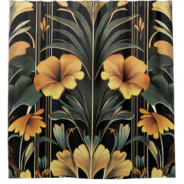 Mitternacht Gold Bloom Art Deco Duschvorhang