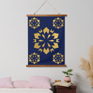 Mitternacht Gold: Luxe Geometric Muster auf Deep B Wandteppich Mit Holzrahmen