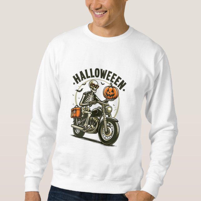 Mitternacht Halloween Biker Skelett Sweatshirt (Vorderseite)