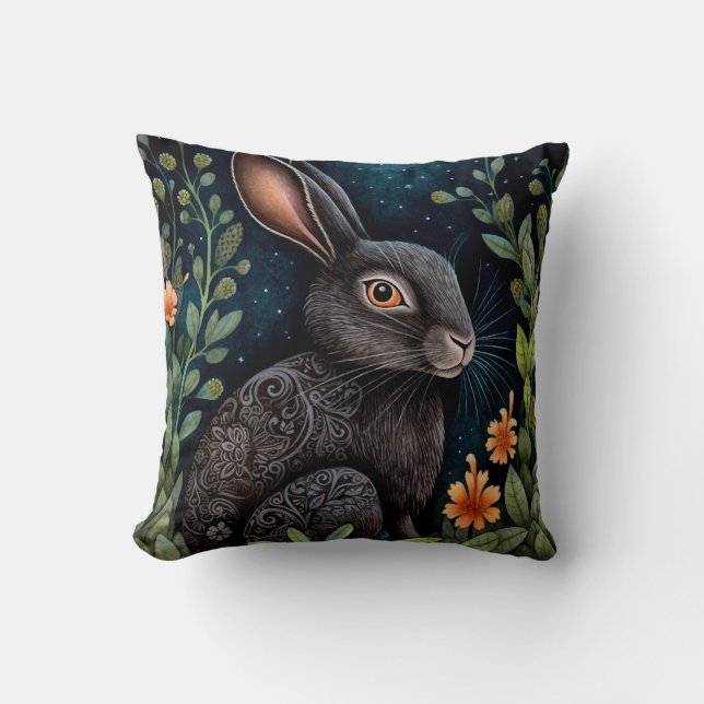 Mitternacht Hare Throw Kissen (Vorderseite)