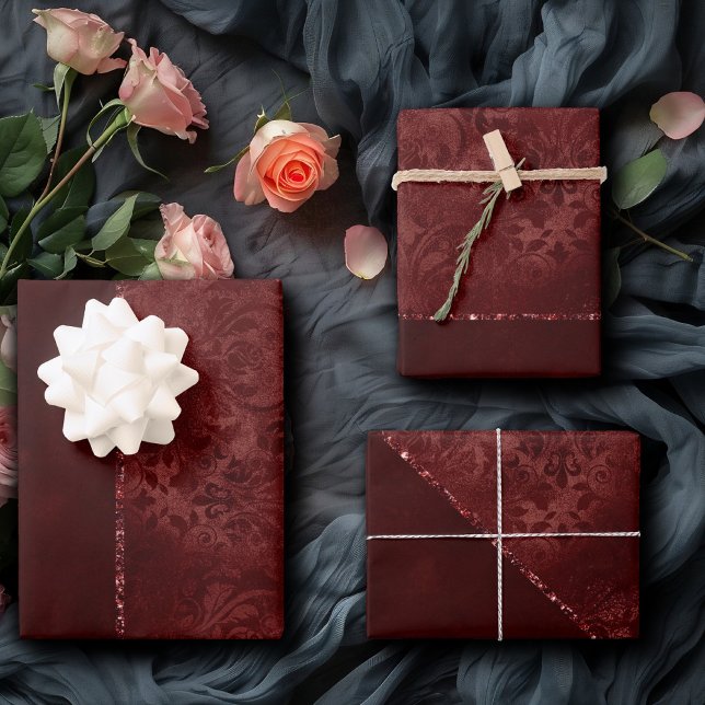 Mitternacht Henna Romance | Red Satiny Grunge Dama Geschenkpapier Set (Von Creator hochgeladen)