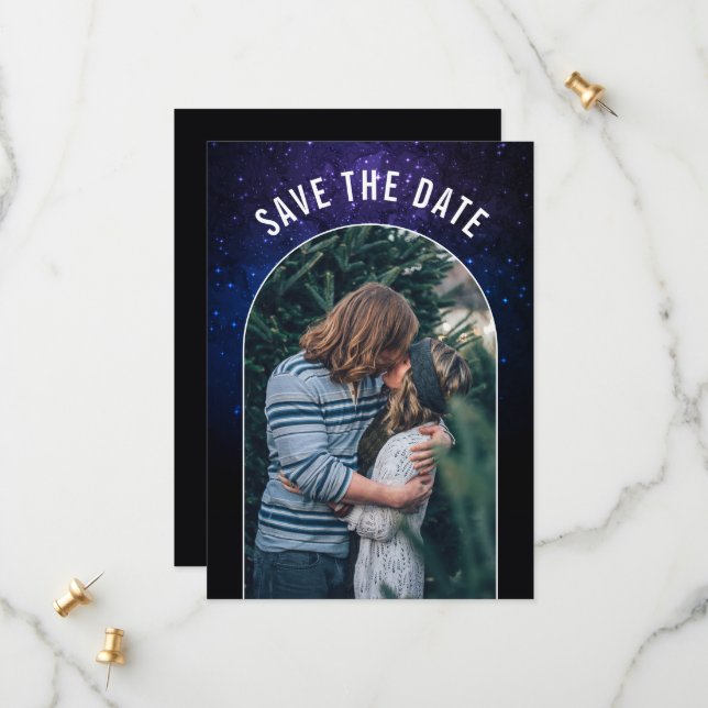 Mitternacht Himmel und leuchtende Sterne Galaxy We Save The Date (Vorderseite/Rückseite Beispiel)