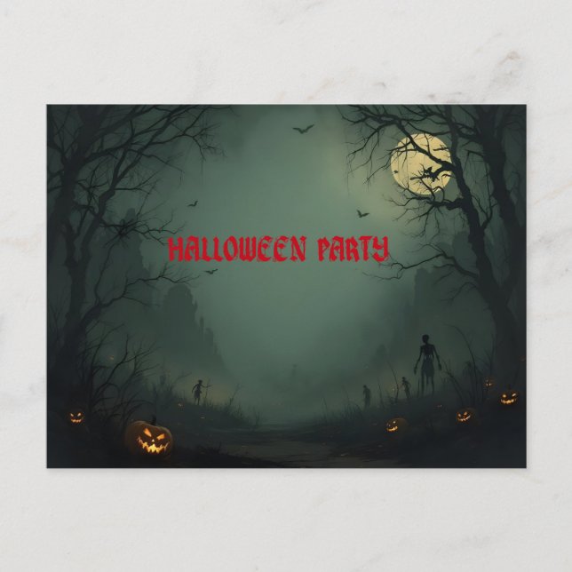 Mitternacht im Halloween-Party Einladungspostkarte (Vorderseite)