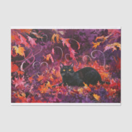 Mitternacht im Wald, Schwarze Katze, Herbstblätter Seidenpapier