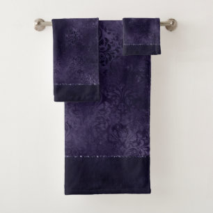 Mitternacht Indigo Romance Satiny Grunge Damask Badhandtuch Set