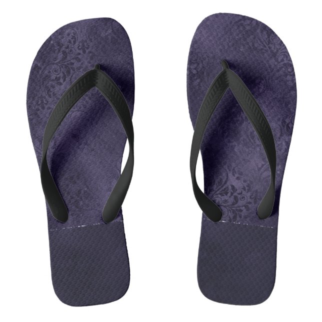 Mitternacht Indigo Romance | Satiny Grunge Damask Flip Flops (Fußbett)
