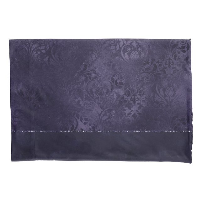 Mitternacht Indigo Romance | Satiny Grunge Damask Kissenbezug (Vorderseite)