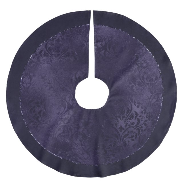Mitternacht Indigo Romance | Satiny Grunge Damask Polyester Weihnachtsbaumdecke (Vorderseite)