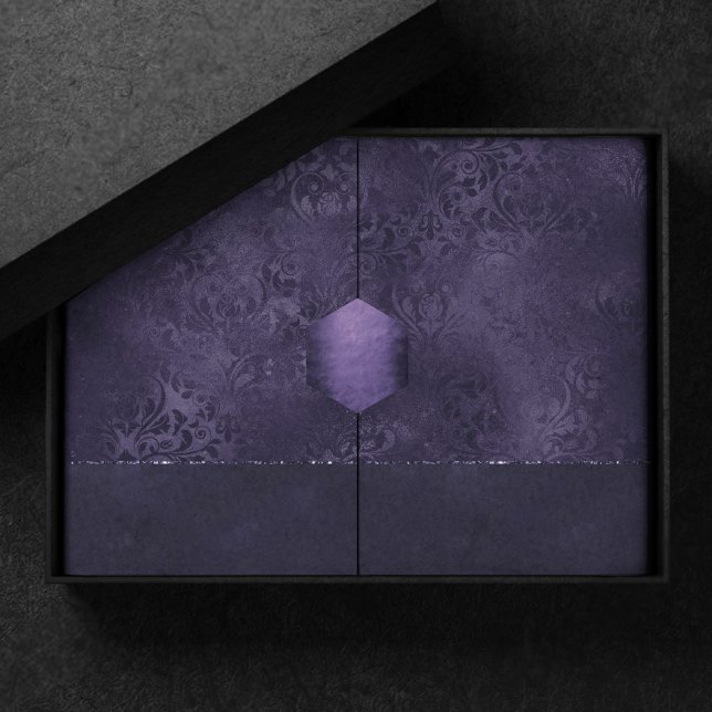 Mitternacht Indigo Romance | Satiny Grunge Damask Seidenpapier (Von Creator hochgeladen)