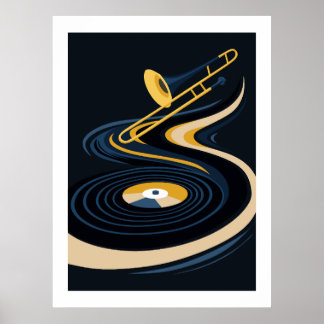 Mitternacht JazzyTrombone & Vinyl-Schallplatten-Ku Poster